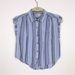 Japna Blue Striped Sleeveless Flannel Button Down